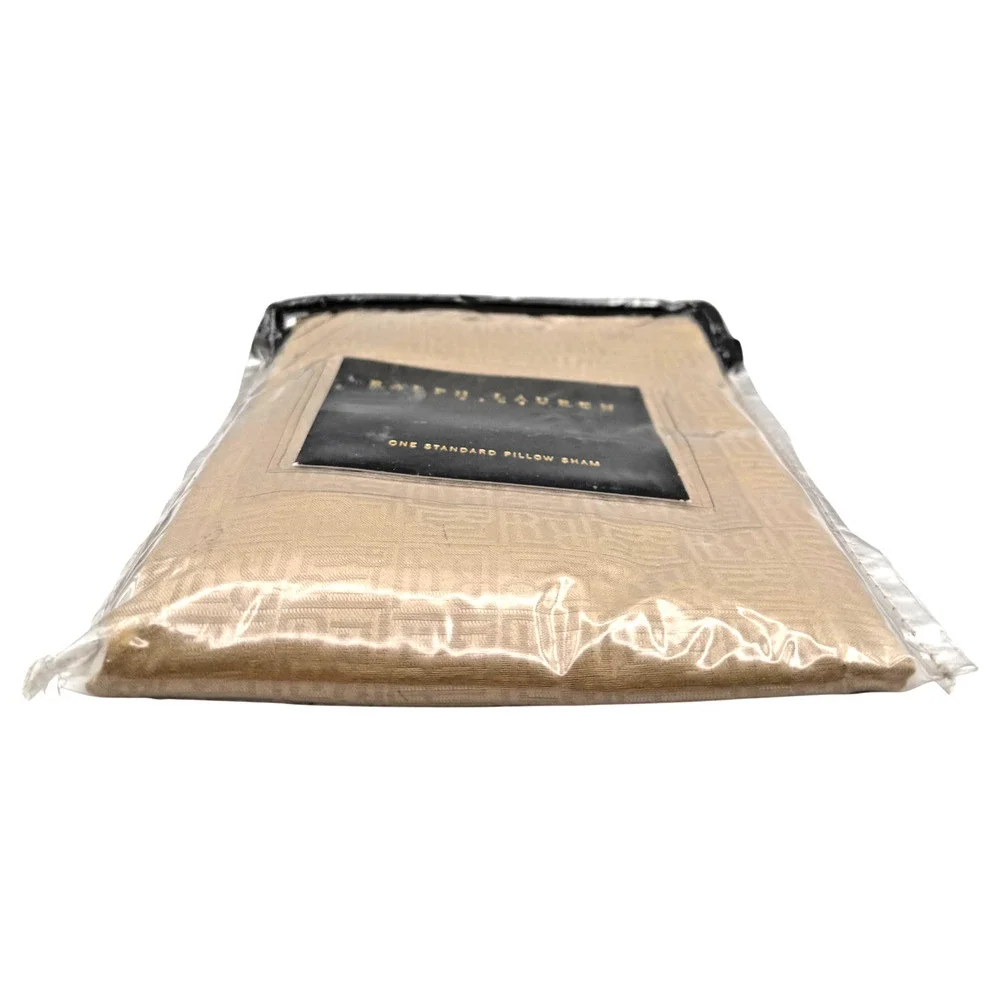 Ralph Lauren Home (1) Standard Pillow Sham Logo Jacquar Light Brown Vintage NOS